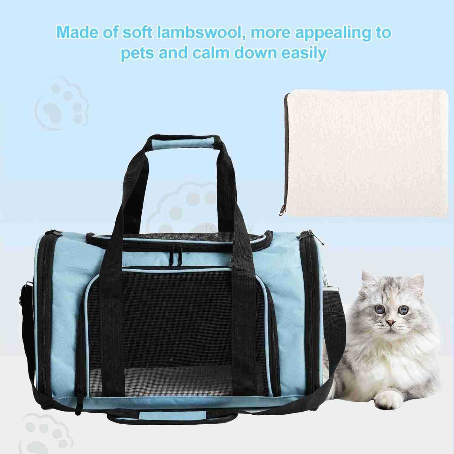 Travel in Style Portable Pet Carrier for Small Pets up to 15 Lbs Airline Approved Collapsible Comfortable catPuppy Soft Sided Bag BlueW250912