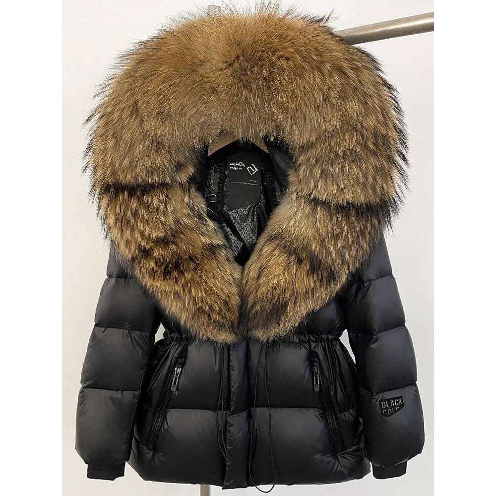 ZMEENNA Women's Black Puffer Down Jacket With Oversized Real Fur Hood Winter Warm Coat Luxurious Quilted Outerwear Zm3375