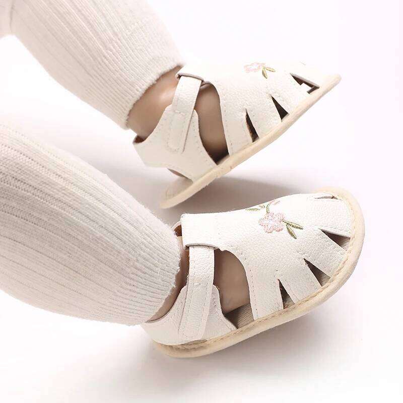 "Newborn Baby Sandals 0-18M - Summer Floral Embroidered Soft Sole Wrap-Toe | Lightweight & Comfortable"