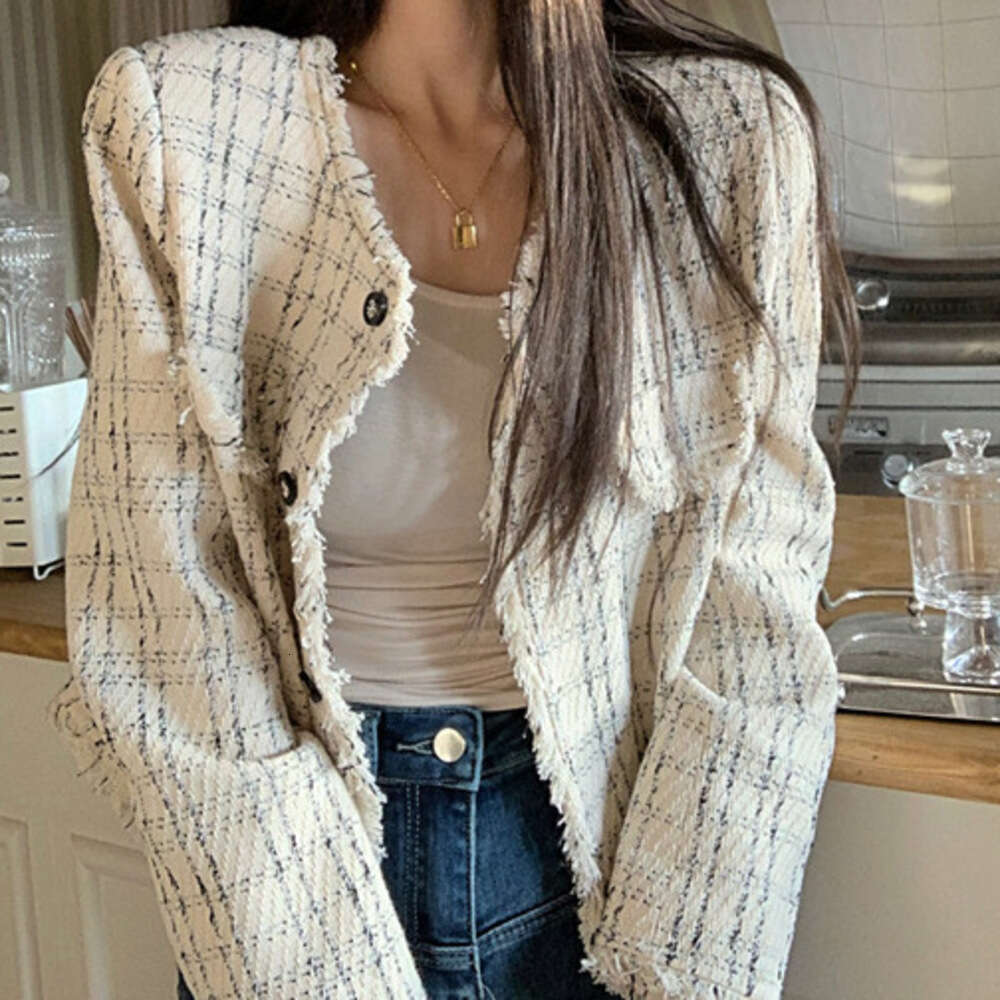 DHEssentials 2025 Spring New Elegant Little Chanel Style Short French Frayed Long Sleeve Cardigan Top for Women Chic