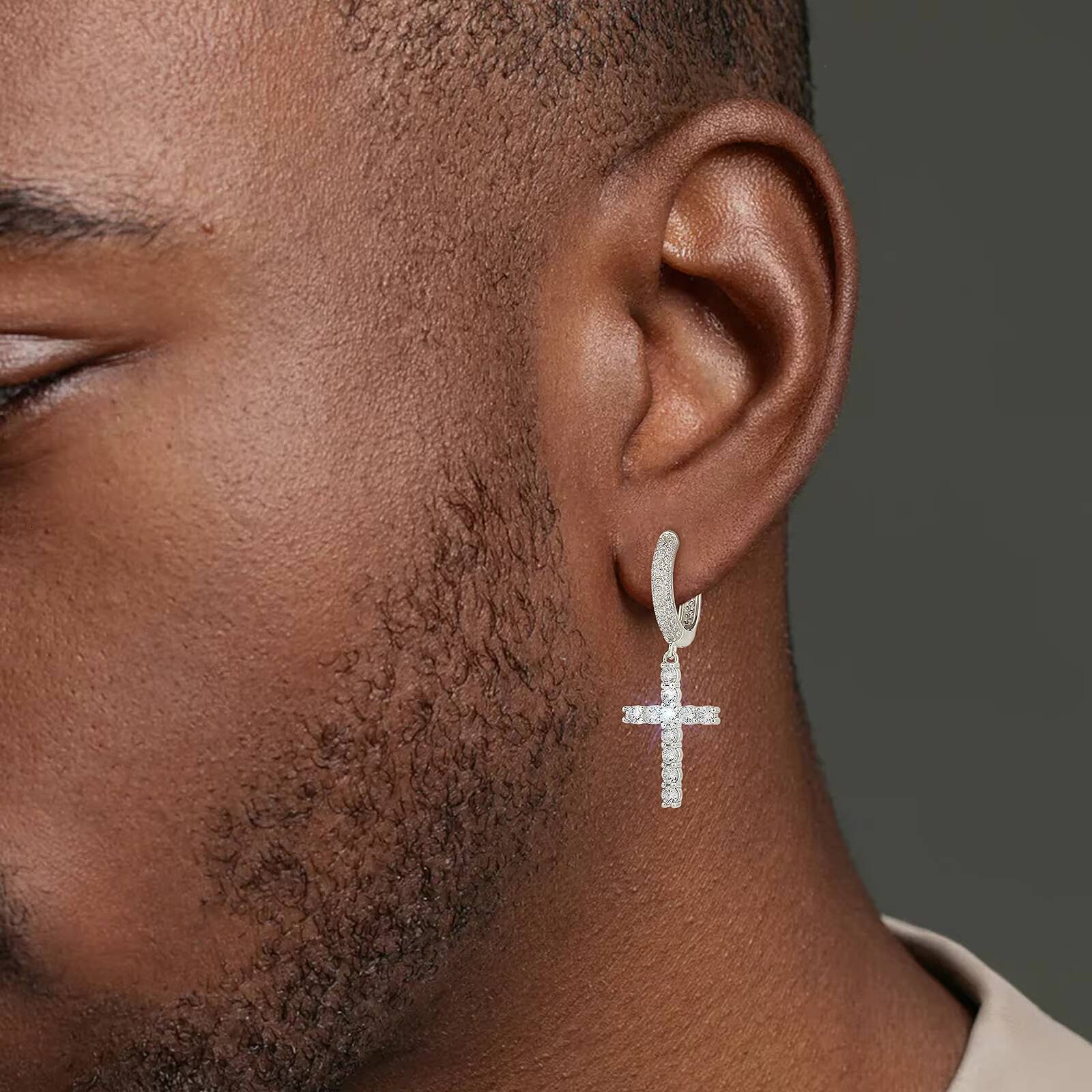 Easter Faith Gift S925 Sterling Silver Cross Earring Men Women Hypoallergenic 15mm Round Hoop Hinged Hanging Stud Dangle Earring