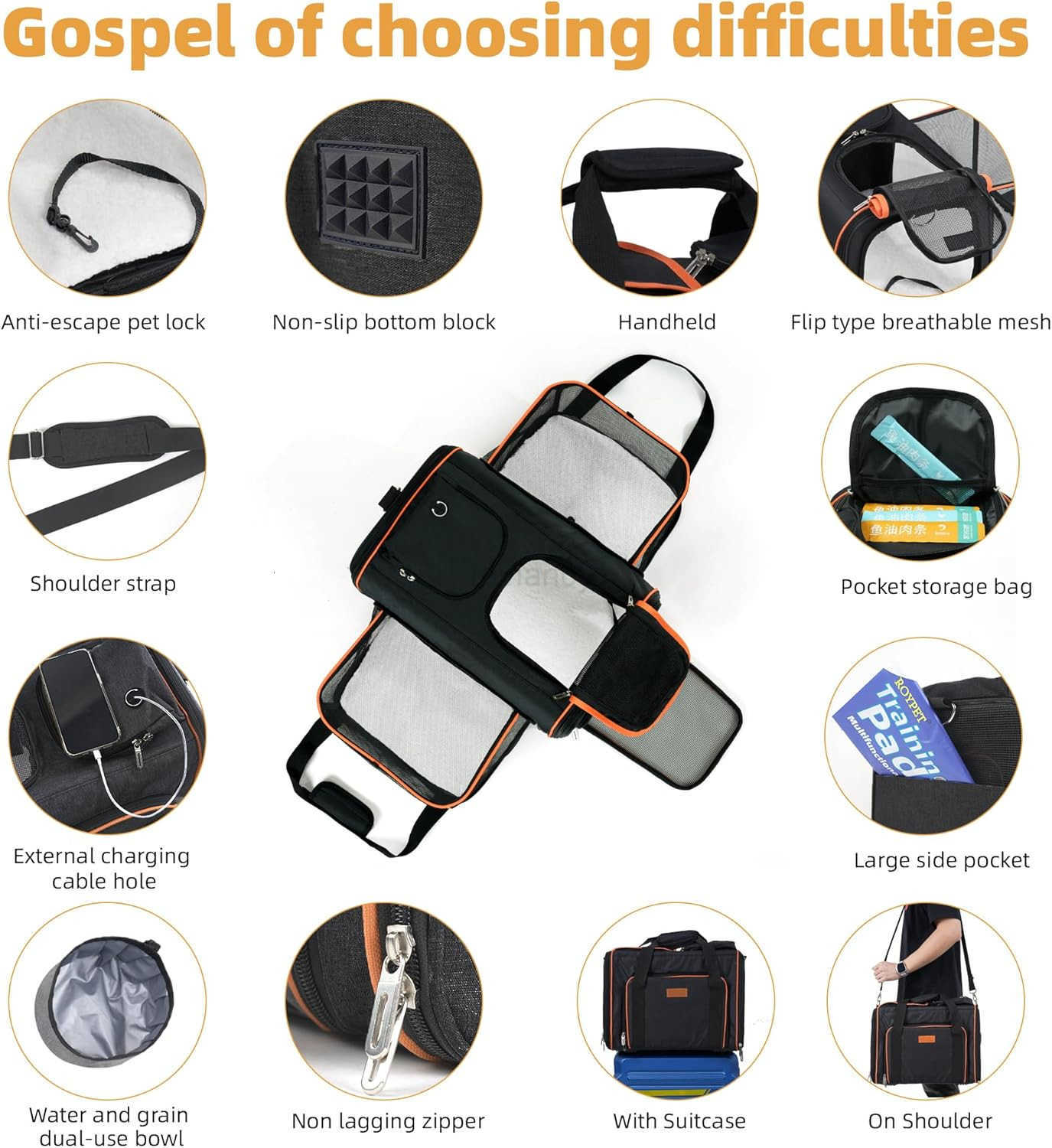 Cat CarrierPortable Pet Carrier Bag for Cats and Small DogsFoldable SoftSided and ScratchProof mesh Cat Bag Pet CarriersAirline Approved Pet CarrierPe