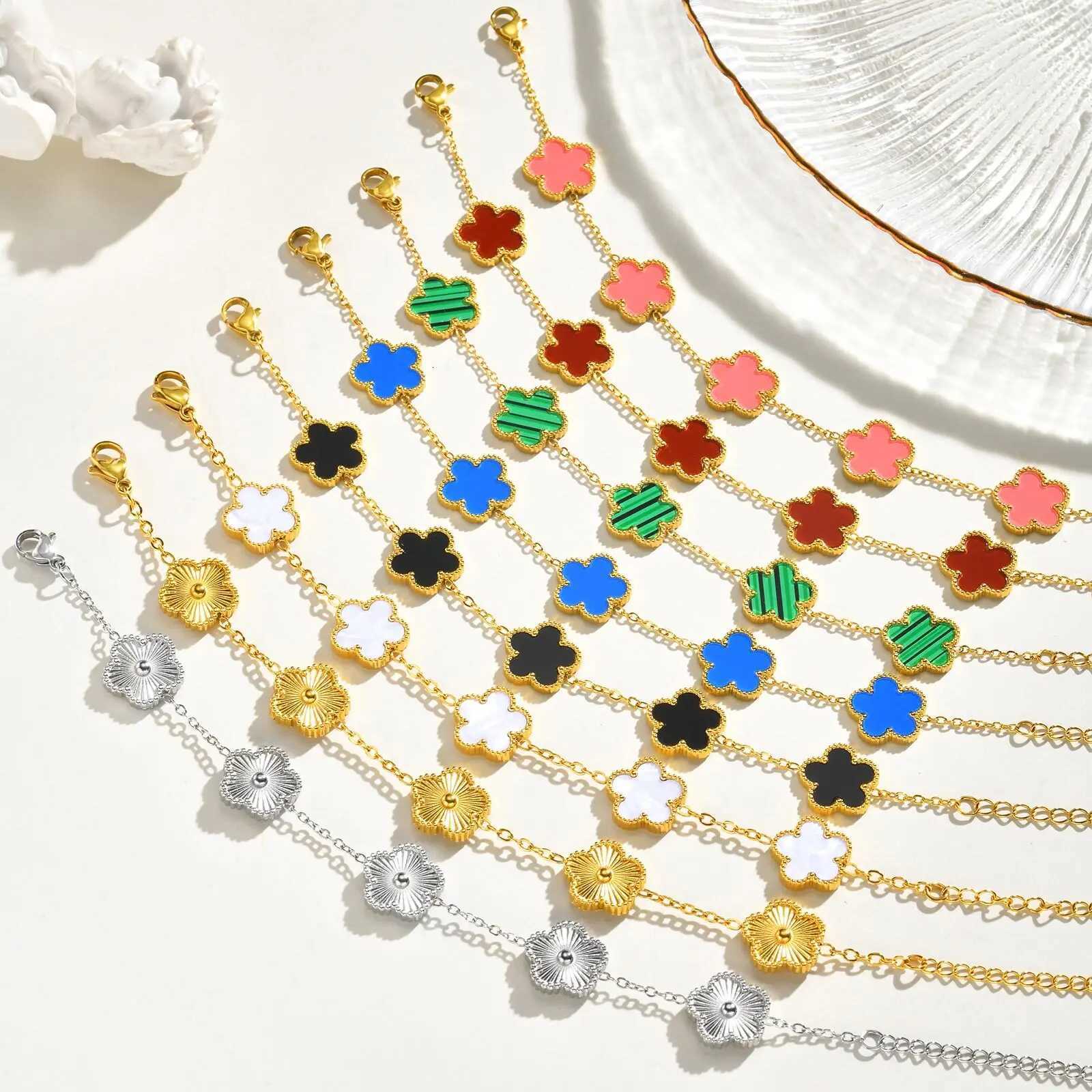 Vnox Stainl Steel Colorf Cute Hand Bracelet For Wan Fashion Five Flower Lucky Jewelry Accories Gift To Her S250912