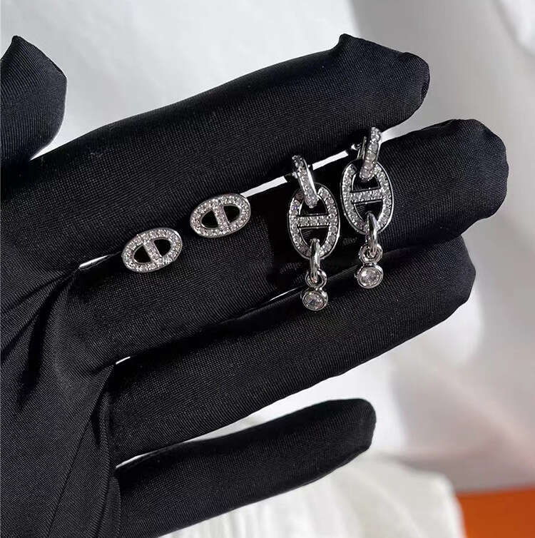 Minimalist Style Full Zircon Stud Versatile Ins Trend Simple Pig Nose Exquisite Elegant Earrings for Women