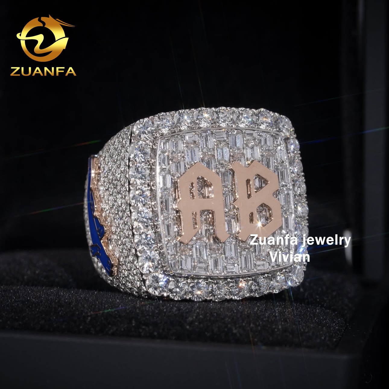 Iced Out Fashion Rapper Hip Hop Fine Jewelry Sterling Silver 925 VVS Miossanite Diamond Letter Ring for Men