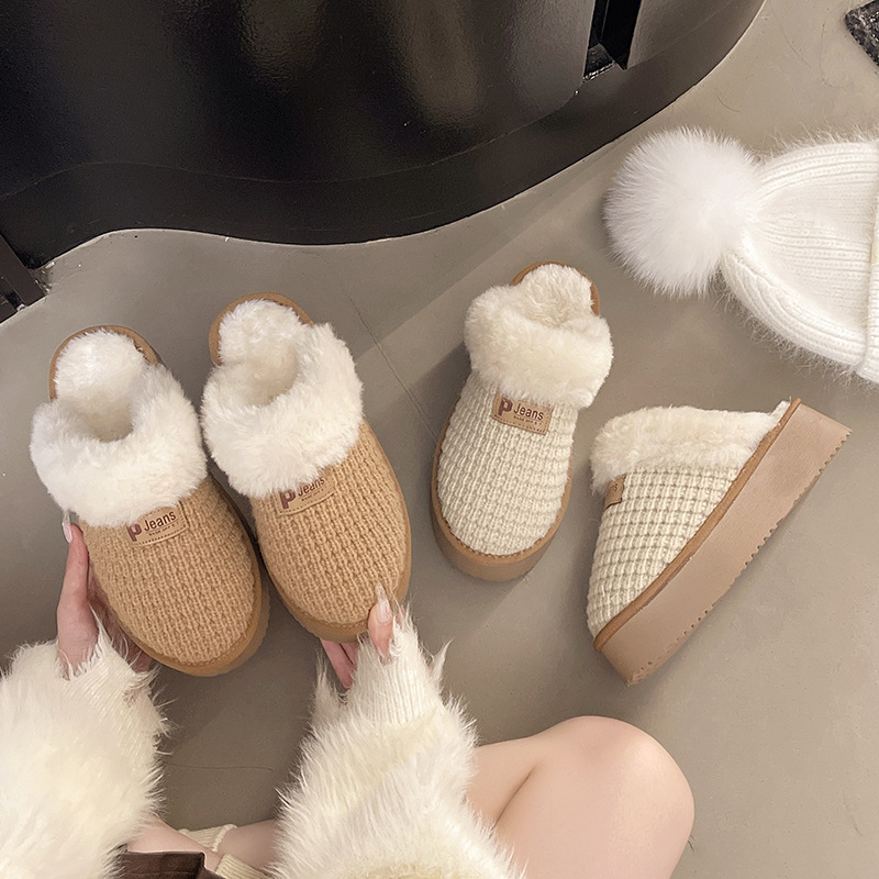 Designer shoes free shipping Women's 2025 Autumn Winter New Warm Thick Bottom Knitted Casual Outerwear Cotton Slippers