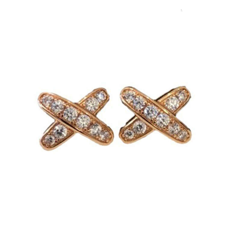 Cross Inlaid Dia X-shaped for Women, Real Gold Plated, Strong Color Retention, Elegant and Versatile High-end Earrings