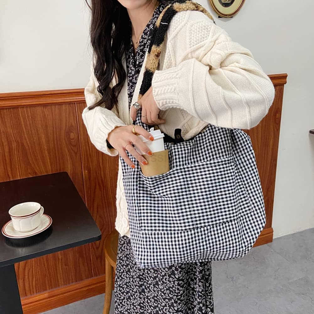 Women Canvas Tote Cute Bear Plush Shoulder Bag Furry Handbag Purse Large Faux Fur Shopping Dating Bag M250912