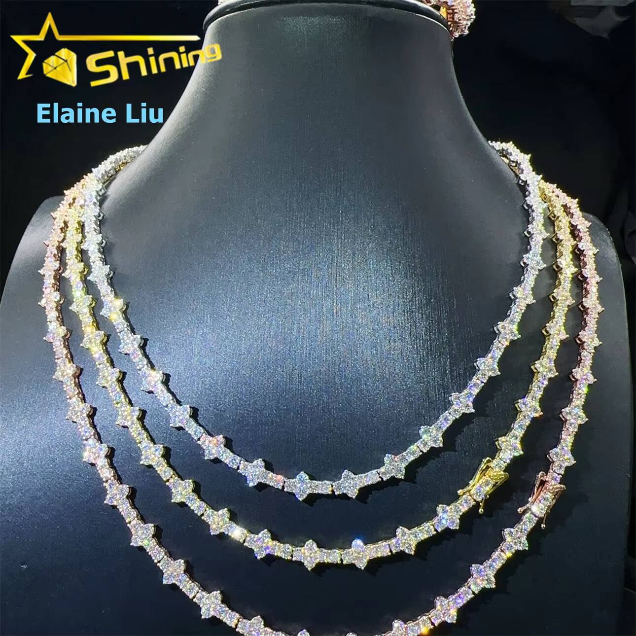 3mm 925 Silver Corss Moissanite Tennis Chain GRA Certificated Custom Chains for Men Women Hot Selling 18K Gold Plated Necklace