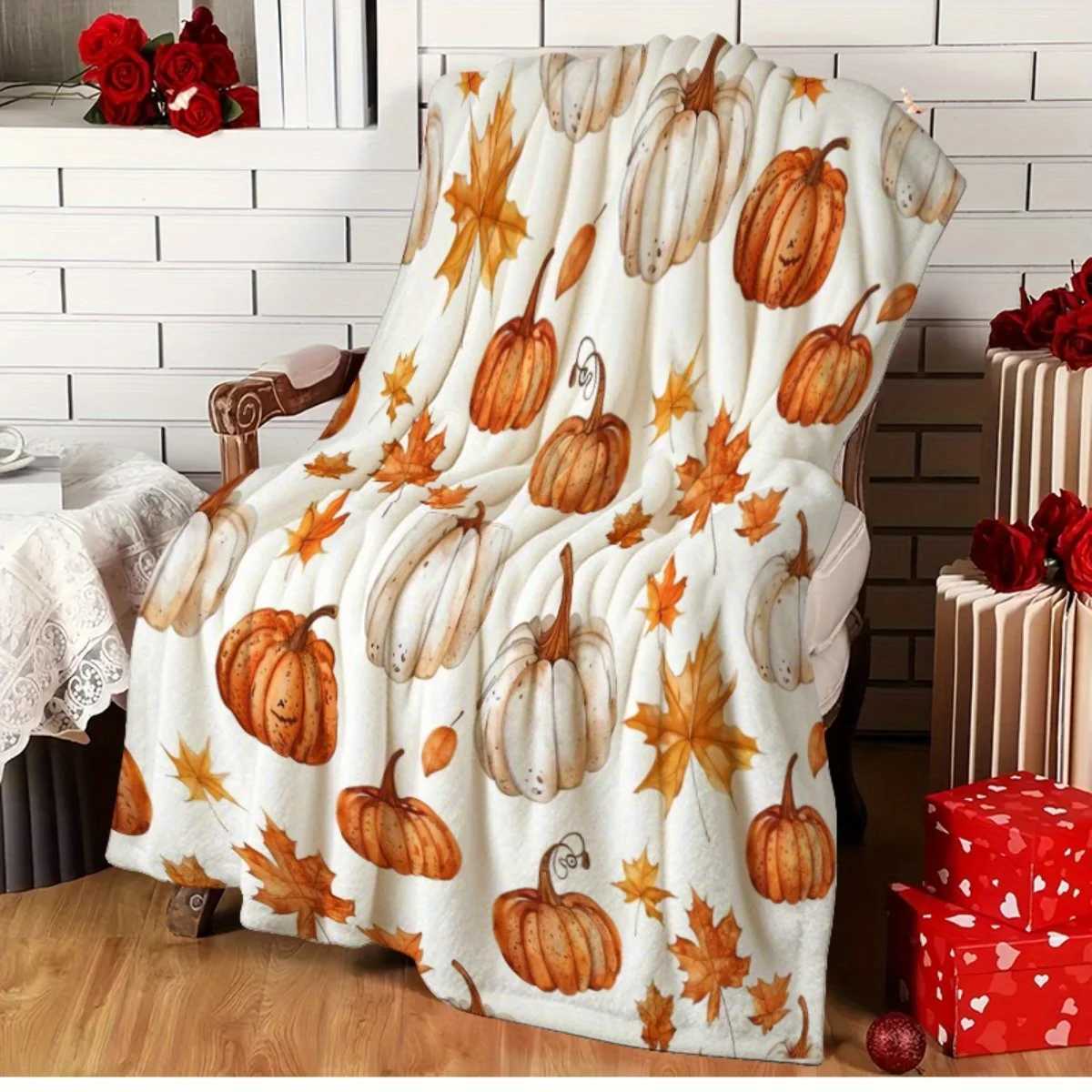 1 Thanksgiving Throw Blanket Cozy Pumpkin Turkey Autumn Leaves and Thanksgiving Design Sofa Bed Perfect for Fall Home DecorXJ250912