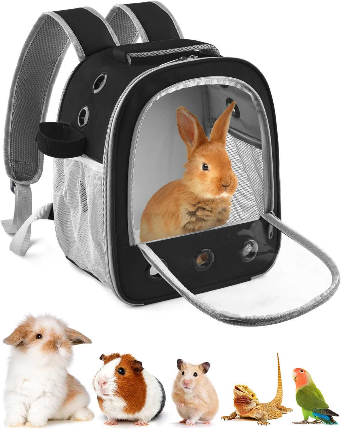 Pig Carrier Backpack Portable Rabbit Travel Carring Bag for Pet Bunny Chinchilla Bearded Dragon Hamster Parrot Outgoing Pouch Case with Water Bottle H