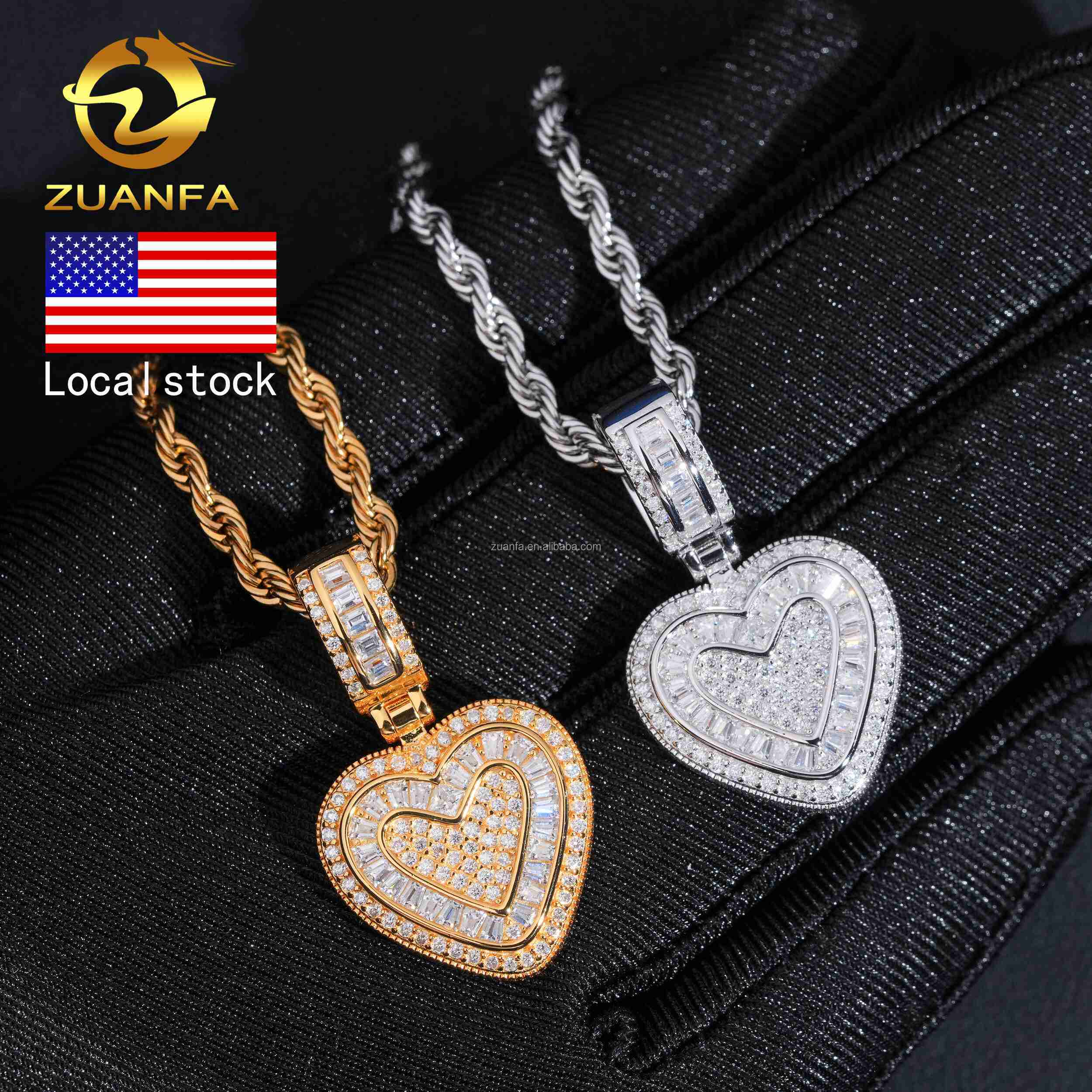 Drop Shipping in USA Warehouse Rapper Popular Jewelry Iced Out Hip Hop S925 Solid Silver VVS Moissanite Heart Pendant Women Gift