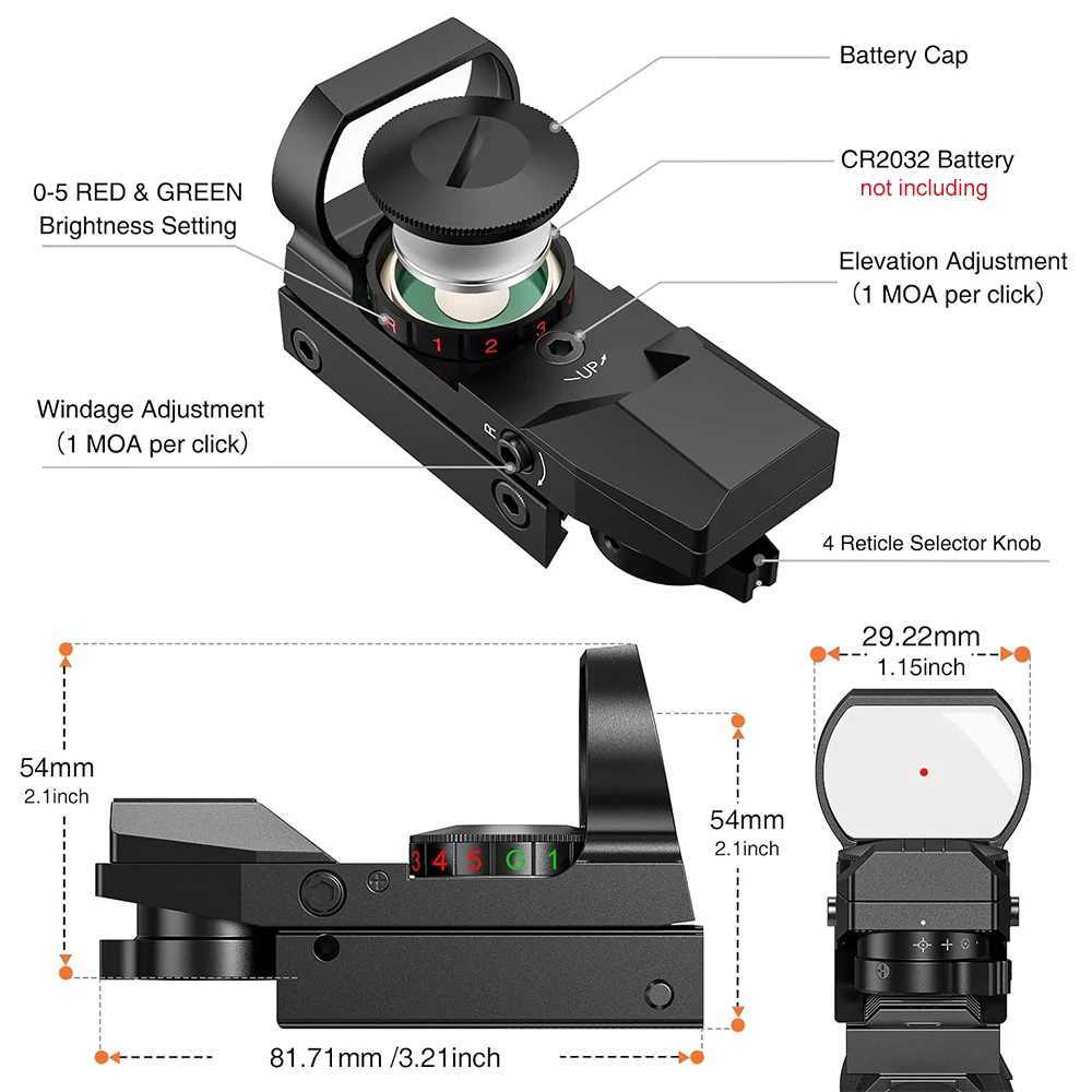 Tactical Red Green Dot Sight Scope Riflescope Hunting Optics Reflex Sight with 20mm Rail W250912