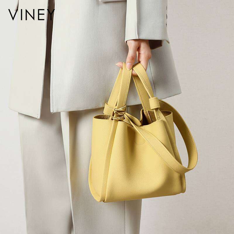 Viney 2025 New Style Women's Bucket Summer Shoulder Genuine Leather Hand-Held Vegetable Basket Bag