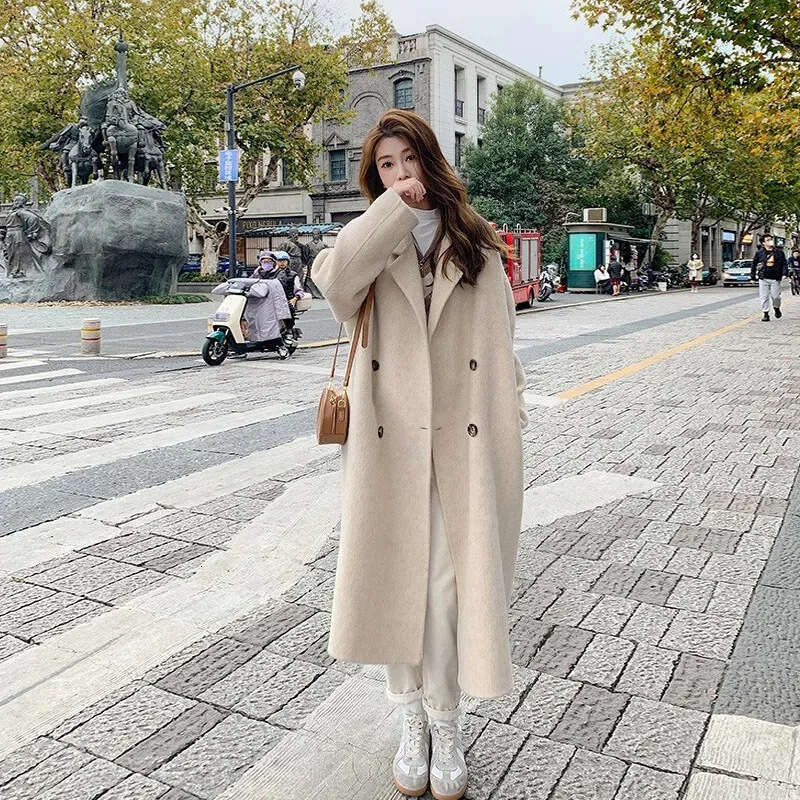 womens coat jackets womens fur coat Pink Wool Coat for Women Autumn Winter New Korean Style Loose Mid-Length Hepburn Style Woolen Jacket