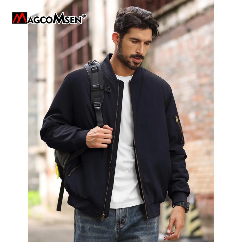MAGCOMSEN Mens Jackets Thick Warm Orange Lining Bomber Fall Winter Casual Windproof Coats 250911