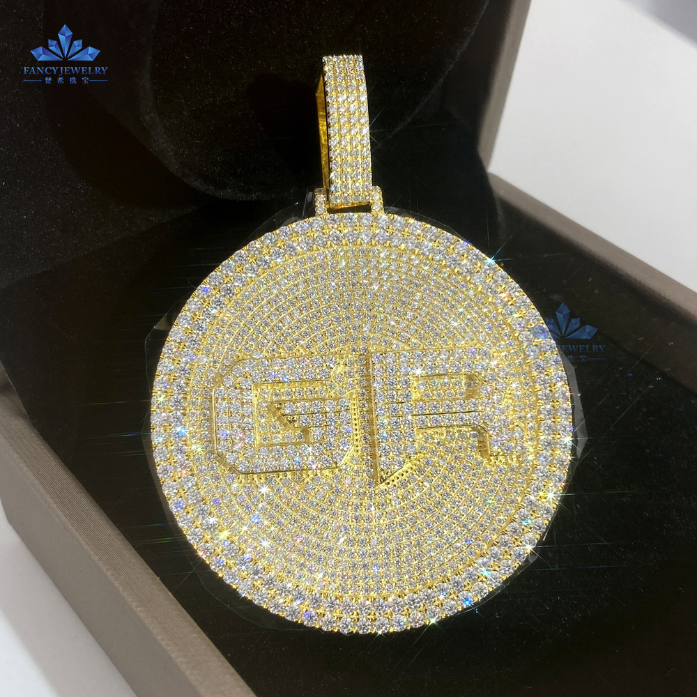 Custom Vvs Moissanite Round Diamonds Pendant Men Custom Iced Out Jewelry Letter Initial Hip Hop Cuban Chian Pendant