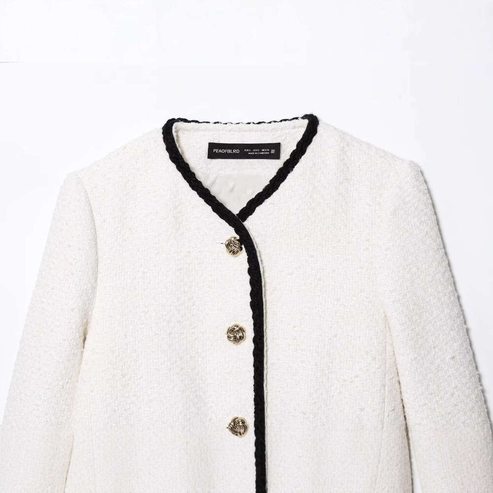 DHEssentials 2025 Autumn New Women's Fashion Simple Style Chanel-Style Trimmed Fleece Jacket 1293054 White