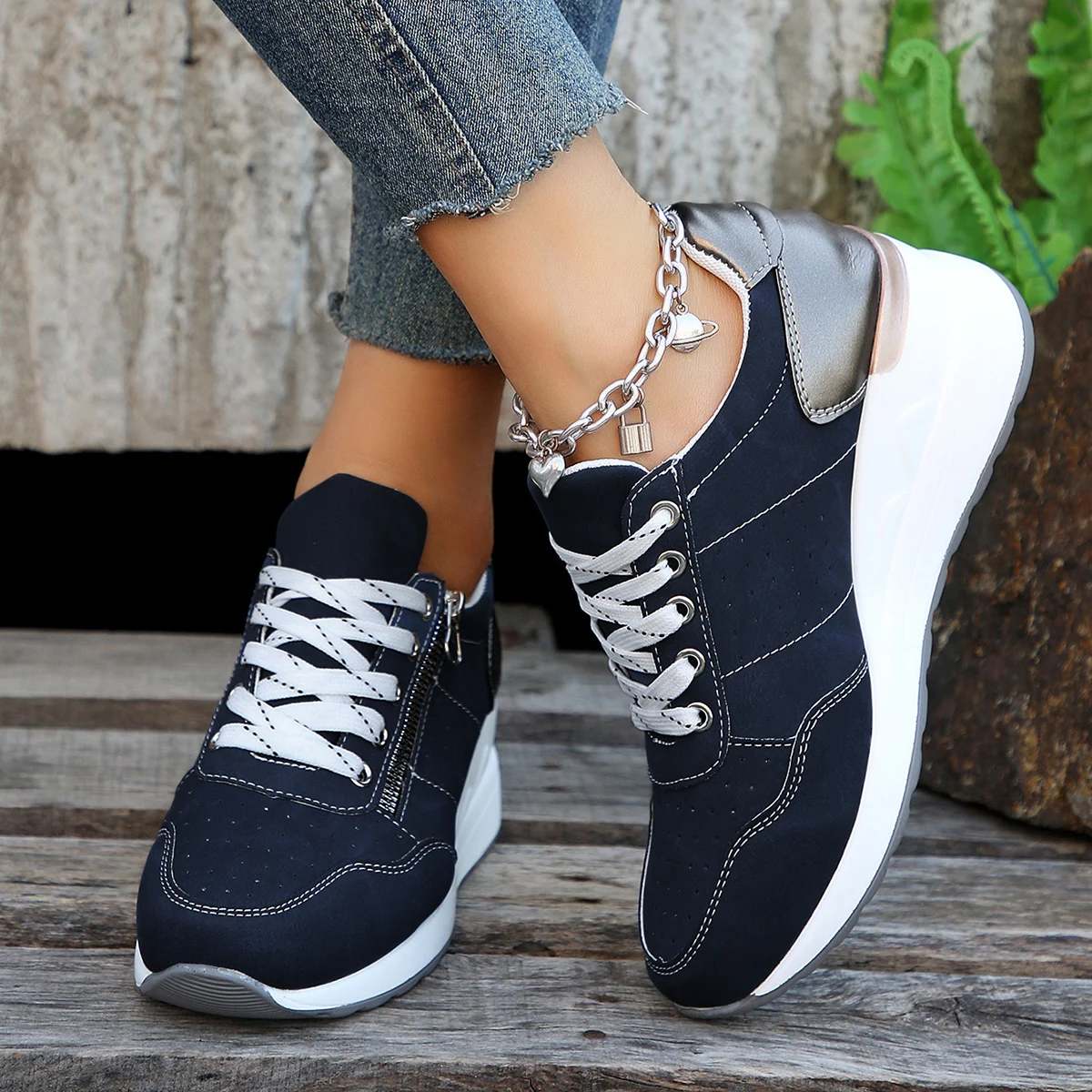 Woman's Sports Shoes Spring Autumn Trend Wedge Platform Casual Shoes Lace Up Non Slip Breathable Sneaker
