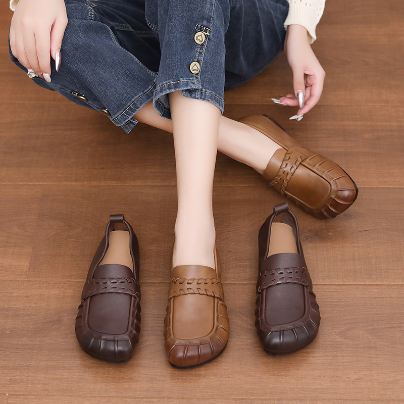 Top-Grain Cowhide leather Handcrafted Vintage Women's Shoes Versatile Flats Old Money Style Women's Shoes