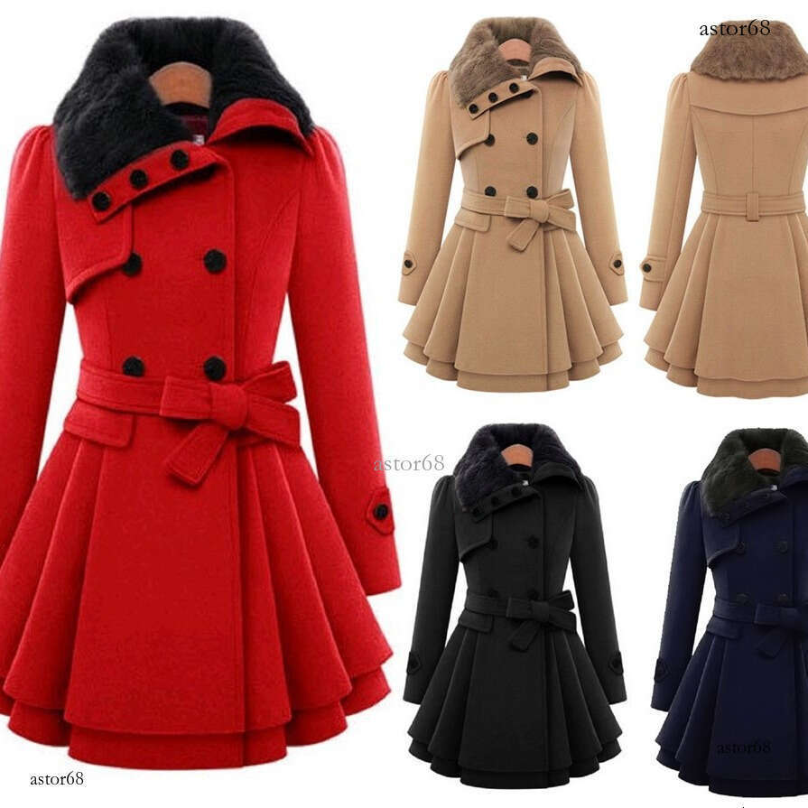womens coat jackets womens fur coat Spring European and American Large Size Mid-Length Woolen Coat Double-Breasted Woolen Overcoat Trench Coat for Wom
