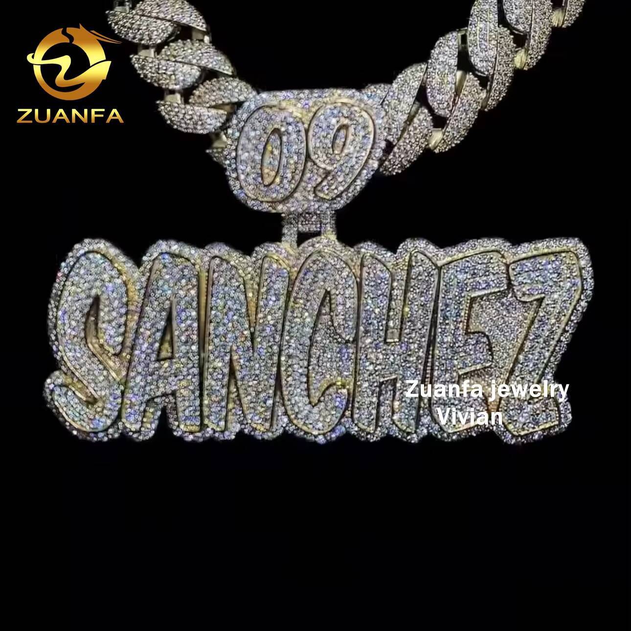 2025 Moissanite Sterling Silver 925 Fine Jewelry Custom Iced Out VVS Moissanite Diamond Hip Hop Chain Letter Pendant