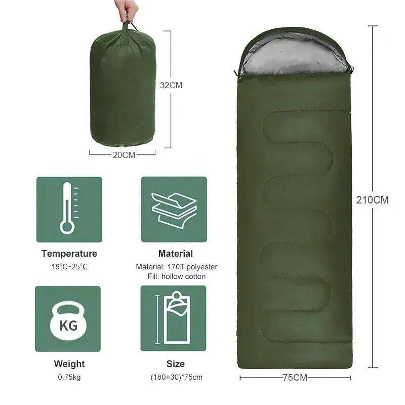 Camping Lightweight 4 Season Warm Envelope Backpacking Outdoor Cotton Winter Sleeping Bag