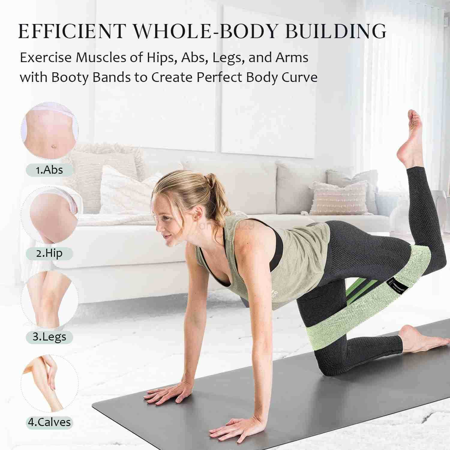 Fabric Resistance Bands for Working Out 3 Level NonSlip Exercise Booty Bands for Women Men Leg and Glutes with Hair Ties and Tape Measure for Home Gym