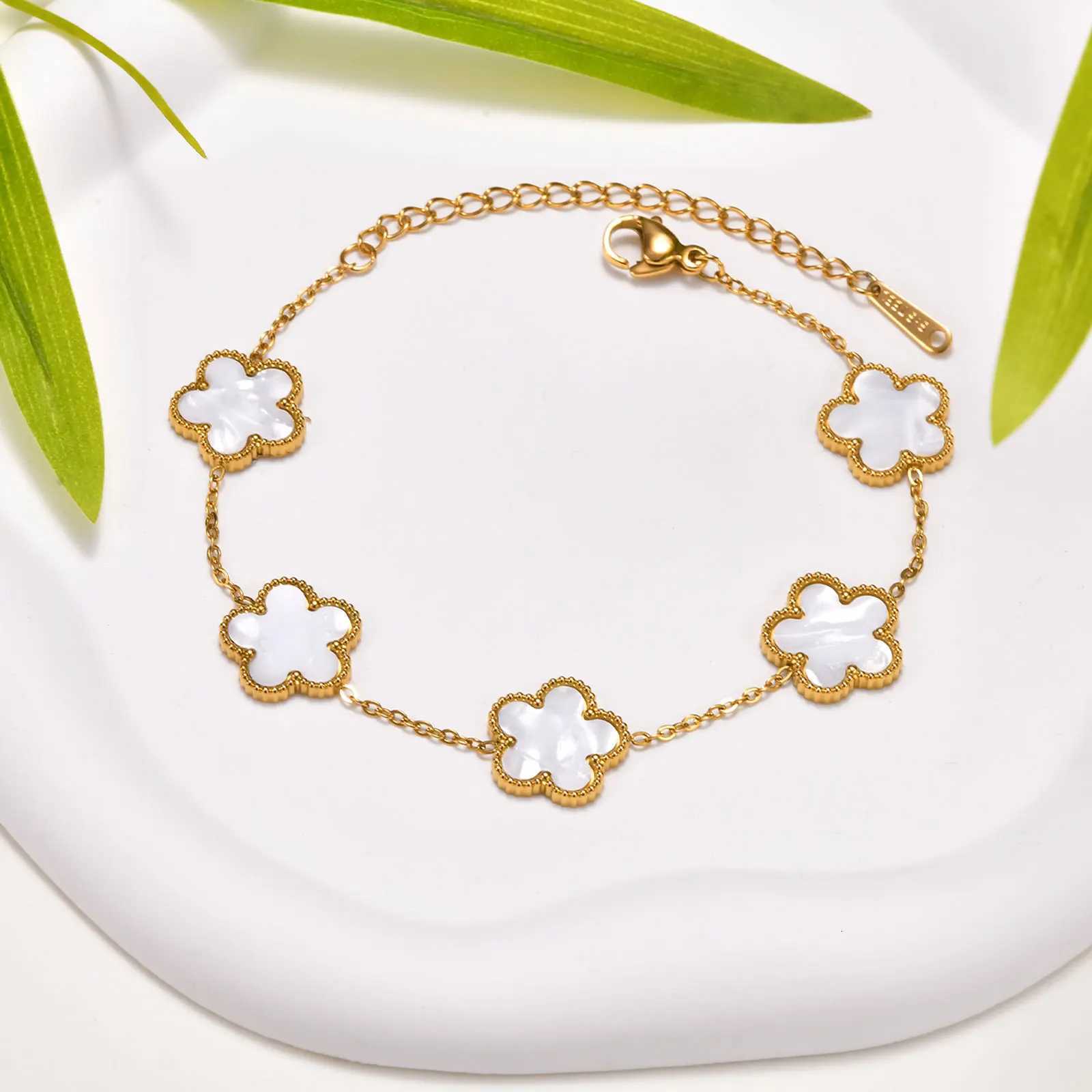 Lucky Luxury Shell Flower Charm Bracelet For WenRolo Chain Stainl Steel BraceletsFashion Jewelry Gift S250912