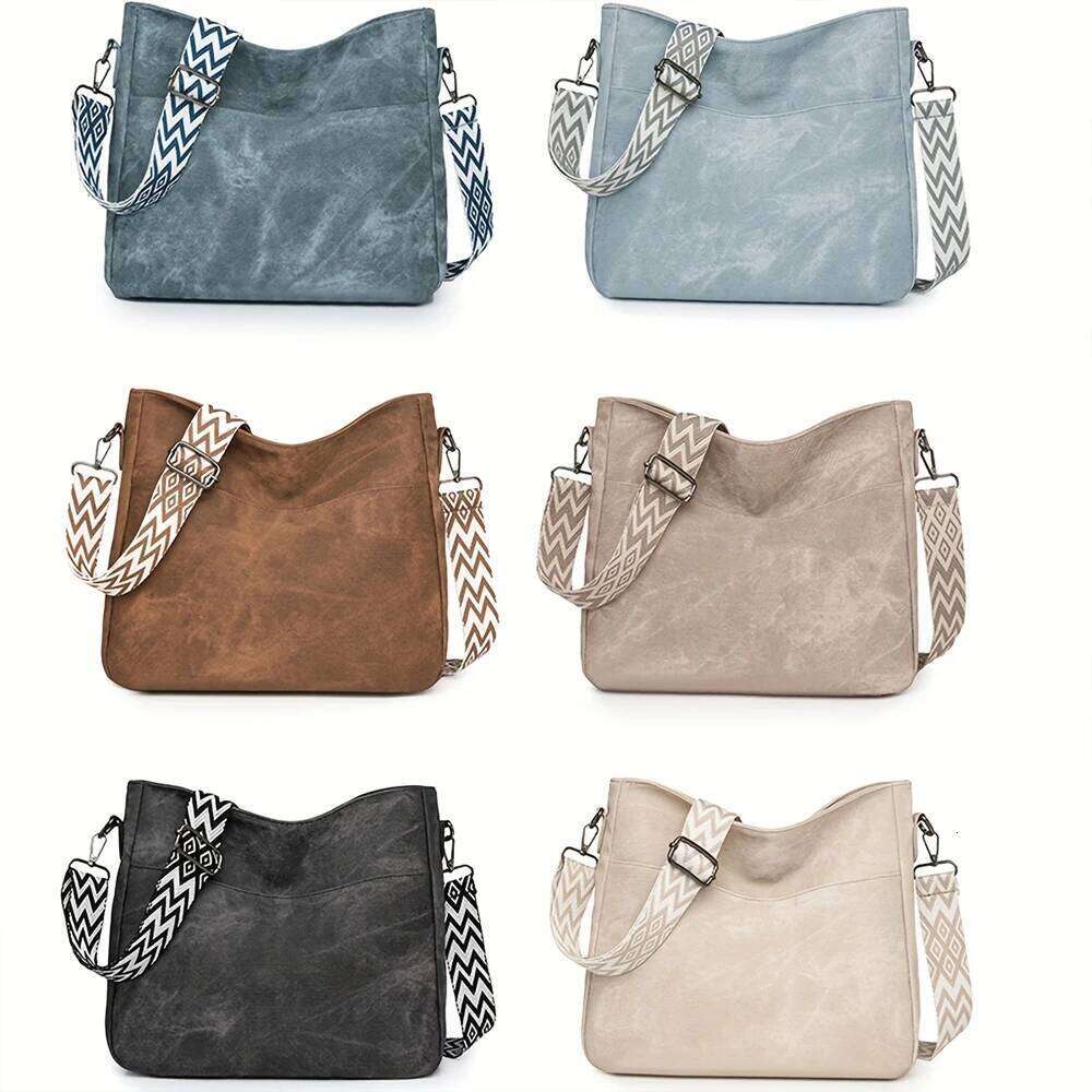 Ladies' Crossbody Large Capacity Retro Niche Tote Bag, Fashionable And Versatile Wide Shoulder Strap Casual Commuting Bag