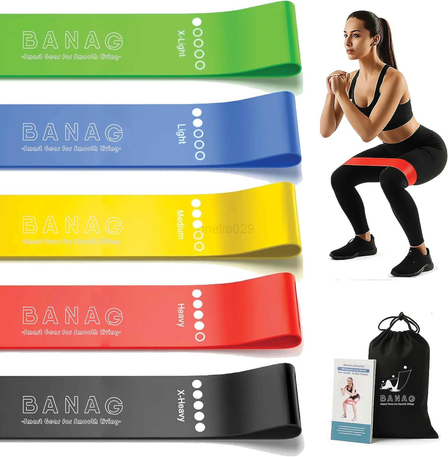 Resistance Bands Set of 5 Exercise Loop Bands for Men Women Fitness Yoga Stretching Physical Therapy with Carry Bag W250912