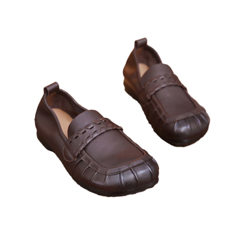 Top-Grain Cowhide leather Handcrafted Vintage Women's Shoes Versatile Flats Old Money Style Women's Shoes