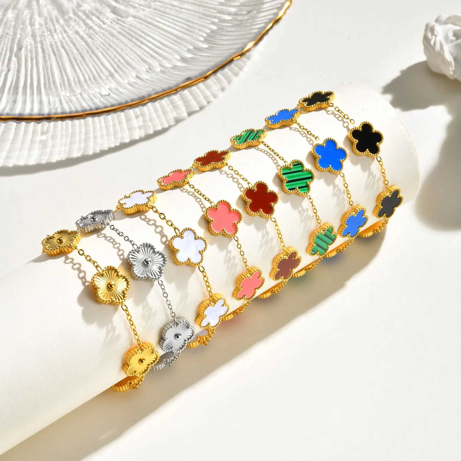 Lucky Luxury Shell Flower Charm Bracelet For WenRolo Chain Stainl Steel BraceletsFashion Jewelry Gift S250912