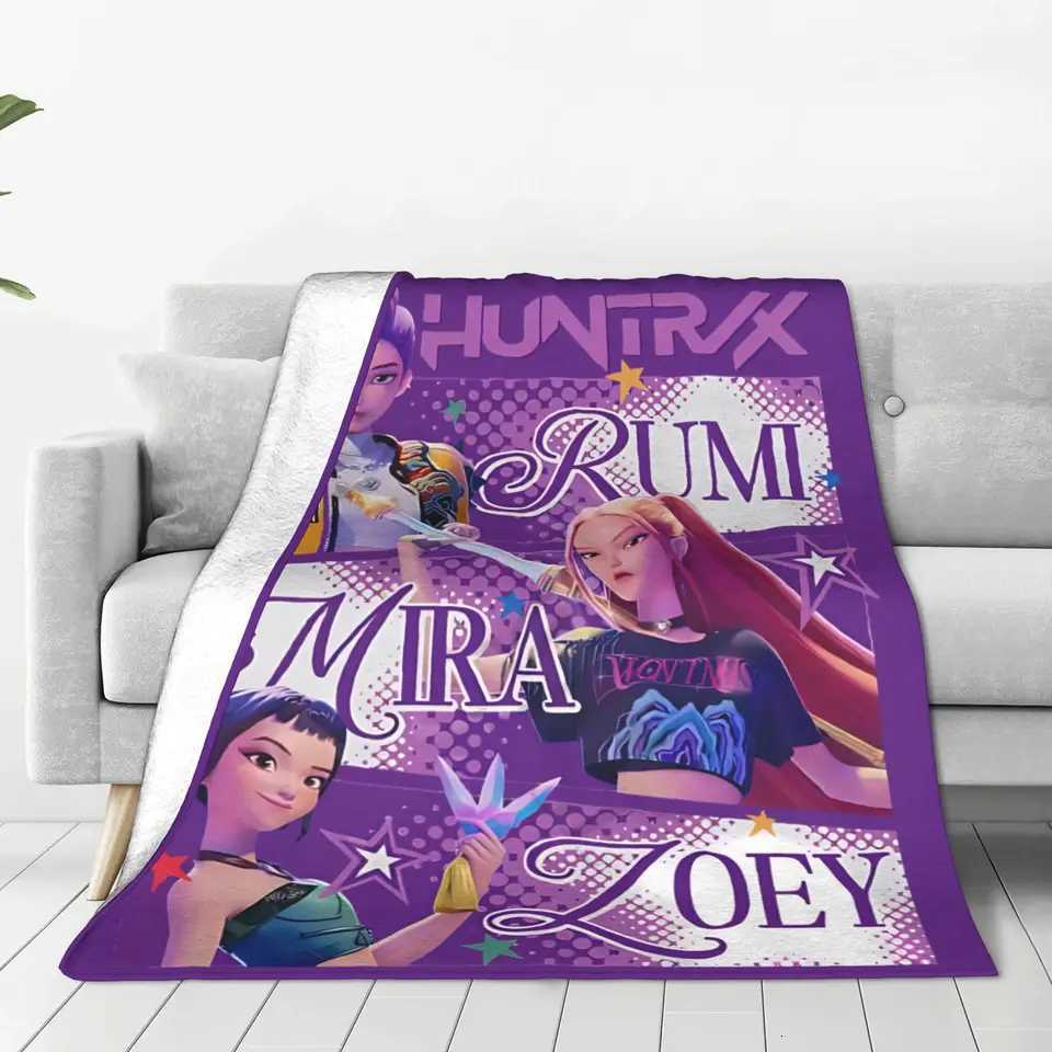 HUNTRIX KPOP Demon Hunters Anime Blanket Cover Flannel Throw Blankets Airplane Travel Portable UltraSoft Warm BedspreadsXJ250912