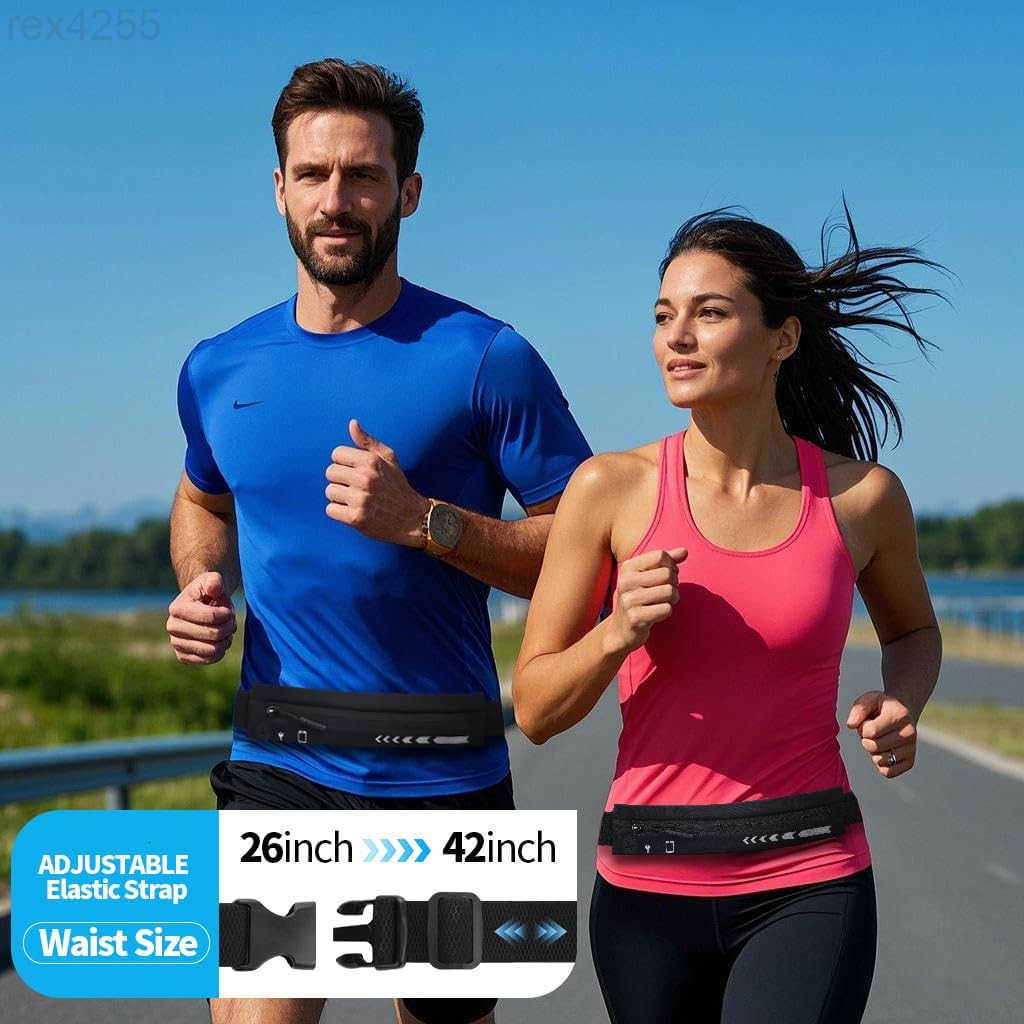 Slim Running Belt for Women MenRunners Phone Holder Fanny Pack Adjustable Bounce Free Waist Pouch bag for Workout Money Belt Run Gear Accessories Blac