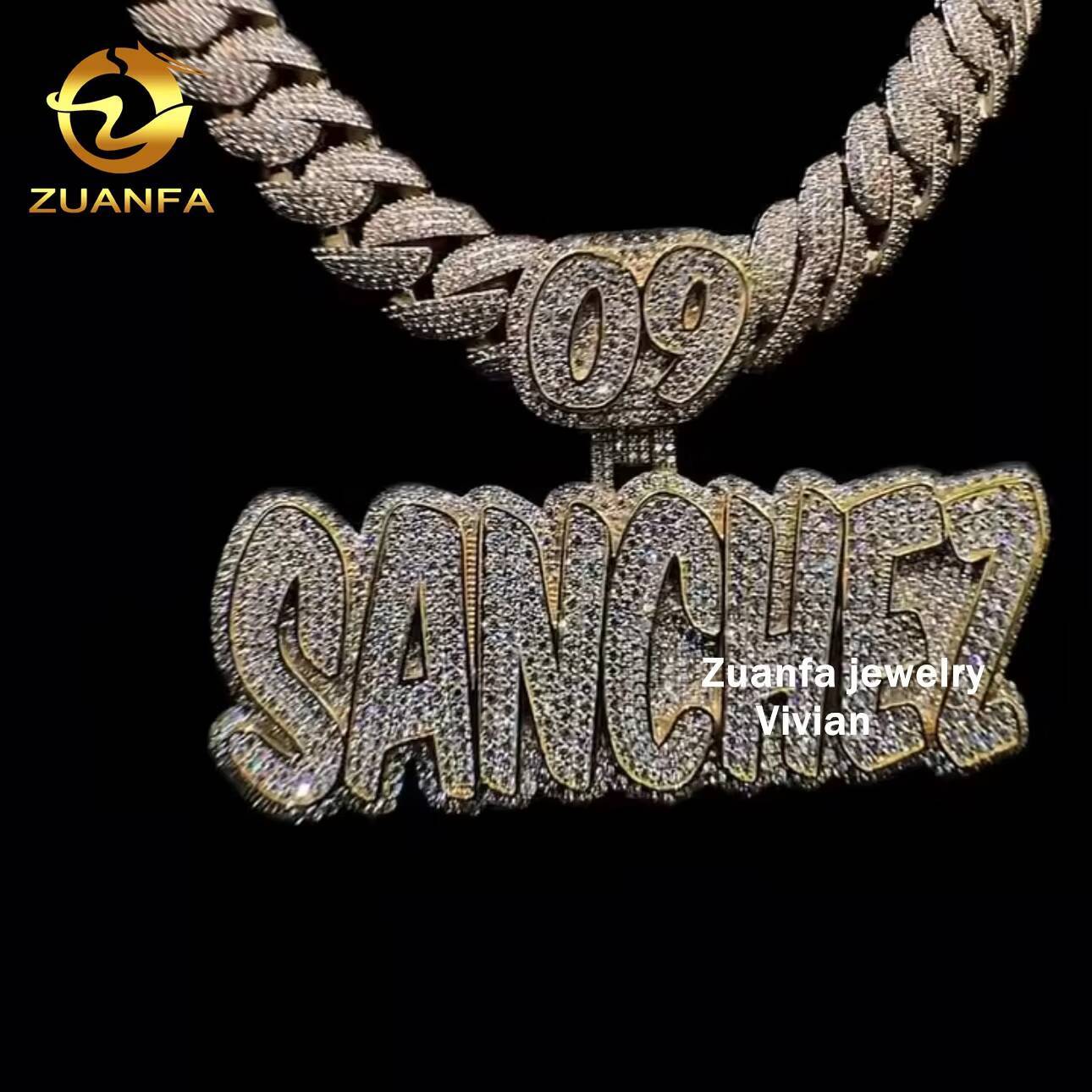 2025 Moissanite Sterling Silver 925 Fine Jewelry Custom Iced Out VVS Moissanite Diamond Hip Hop Chain Letter Pendant