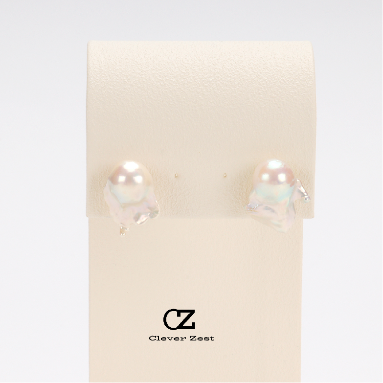 15-16mm White Baroque S925 Sterling Silver Stud Earrings S925 Silver Freshwater Pearl Stud Earrings Fashionable and Versatile Perfect for Vacations