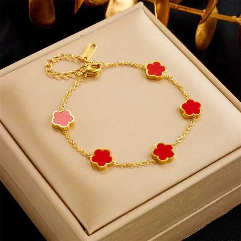 Lucky Cute Colorf FiveLeaved Flower Stainl Steel Bracelets for Wen Fashion Light Luxury Paty Jewelry Gifts Wholes S250912