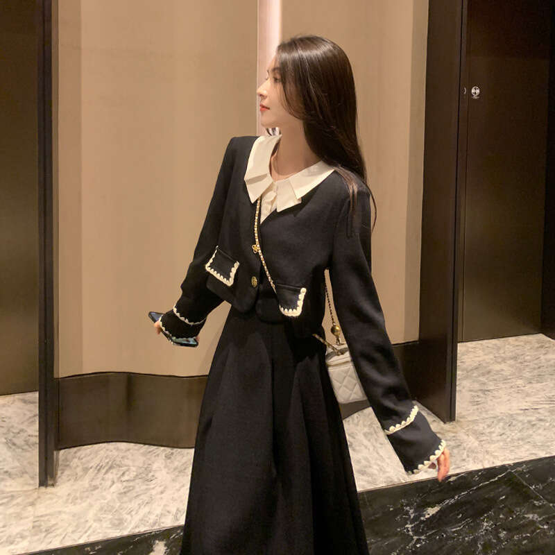 DHEssentials Plus Size Little Chanel Style Fake Jacket Top for Women High-End Feel 2025 Autumn Winter New Fat MM Half Skirt Two-Piece Set