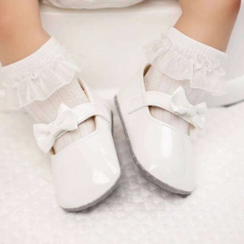 Girls Bowknot Princess Dress PU Anti-slip Soft Sole Infant First Walkers Newborn Crib Baby Shoes