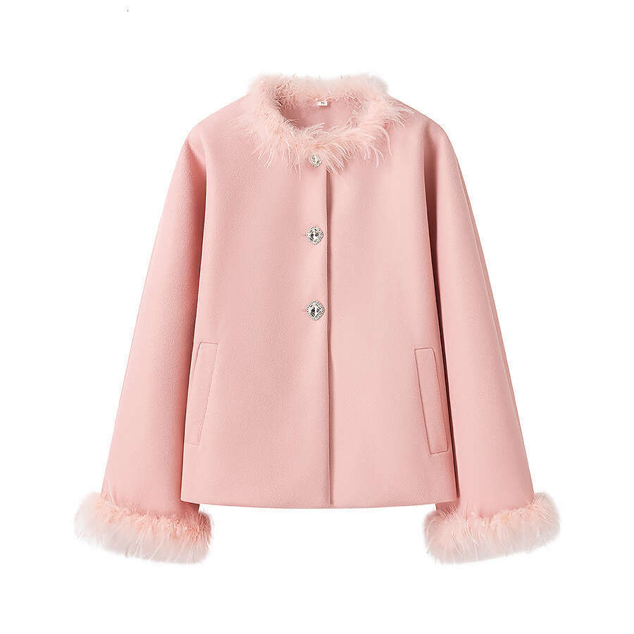 DHEssentials 2025 Spring New French Little Chanel Style Long Sleeve Fur Collar Short Wool Coat