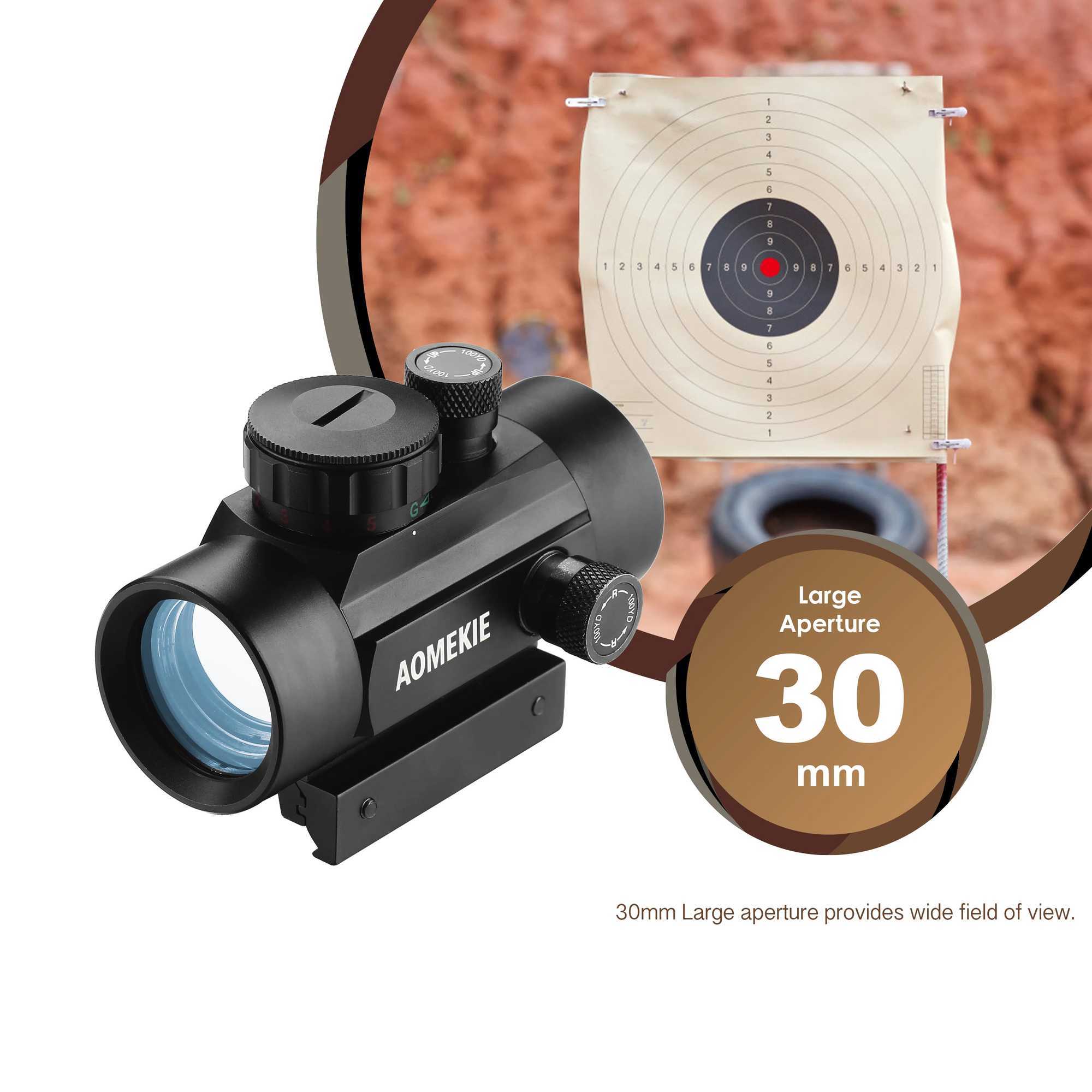 AOMEKIE Riflescope Airsoft Red Dot Sight Reflex Rifle Scope 1X 30mm FMC Lens with 22mm11mm Rail Mount W250912