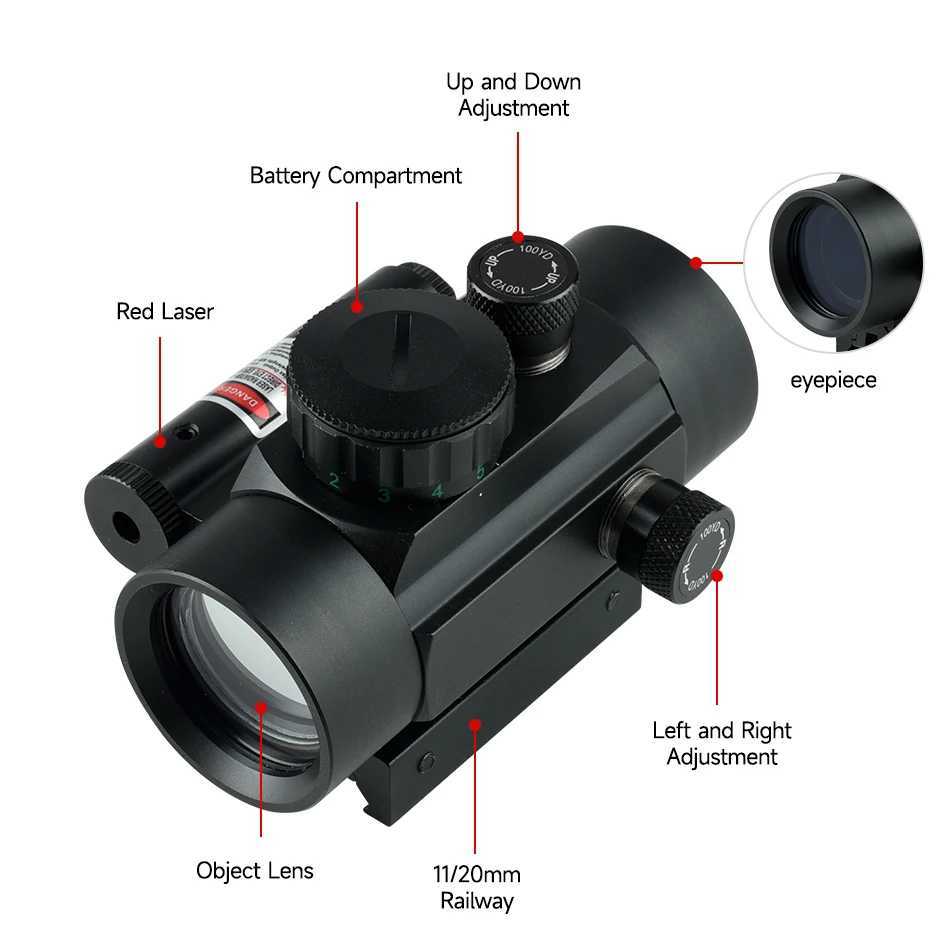 1x40 Full Coating Cross Sight Redgreen Illuminated with Laser Aiming Hunting Riflescope Compact Optics Scope 1120mm Rail Mount W250912