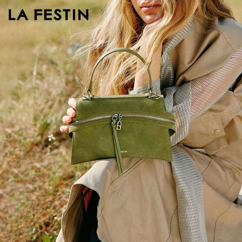LA FESTIN Original Brand Women's bag 2025 New Green Shoulder Crossbody Suede Handbag Designer Leather Bag