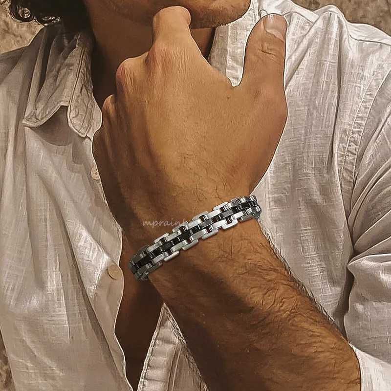 Gents Bracelet for Men Two Tone Stainless Steel Bracelet Men Jewelry250912