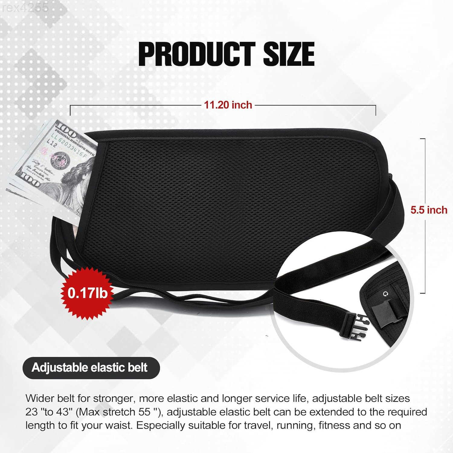 Unisex Money Belt Slim Passport Holder RFID Blocking Travel Essentials Pouch with Adjustable Strap Small Waist Pouch for Workout Running Travelling Hi