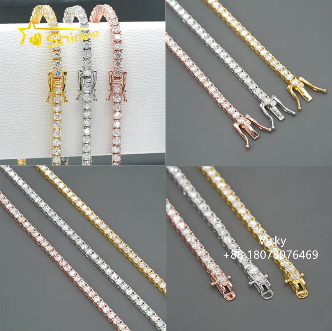 GRA Certificated VVS 2MM Moissanite Tennis Necklace Men Women Fine Jewelry 925 Sterling Silver Moissanite Tennis Chain