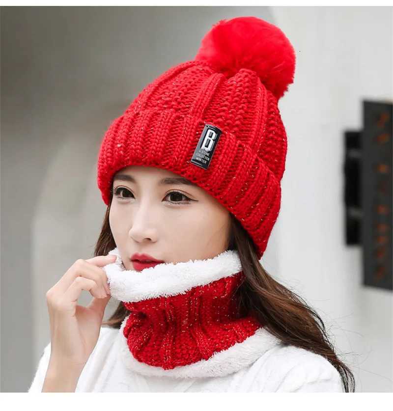 Winter Hat Wens Beanie Hats Thick Warm Sklies Winter Wen Knitted Hat B tter Bonnet Beanie Cycling Hat Scarf 2pc Sets G250910