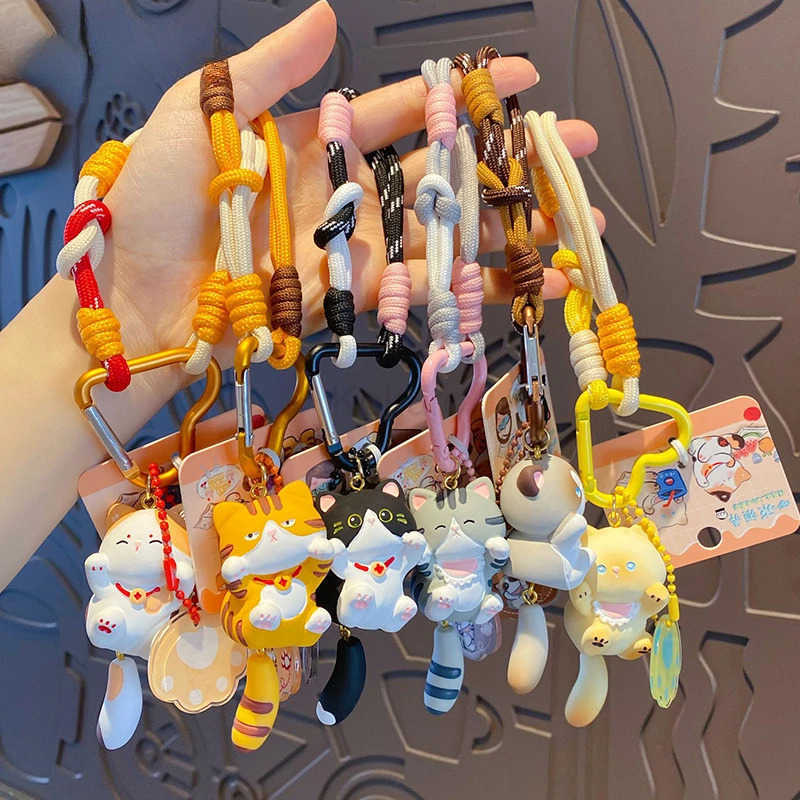 Cute Tail Wagging Cat Keychain Cartoon Kitten Resin Pendant Girl Bag Accessories Student Schoolbag Key Chain Ring Pendant M250912