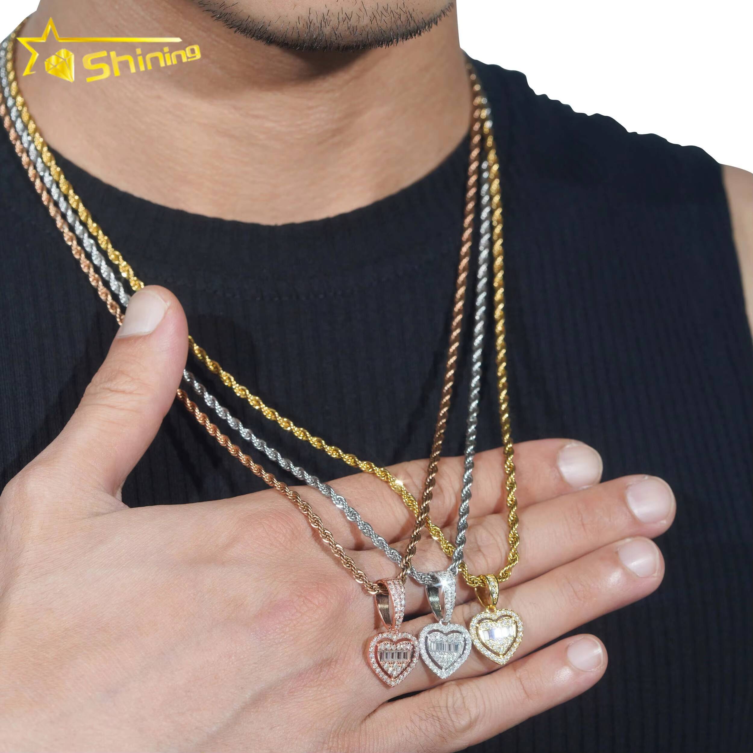 Hip Hop Jewelry Iced Out Tiny Heart High Quality 925 Sterling Silver Diamond Moissanite Pendant